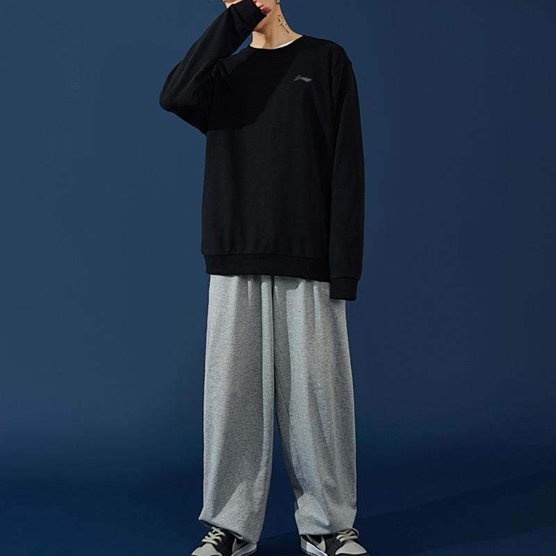 Lining Long Sleeve Crew Neck Casual Sports Pullover Solid Color Sweatshirt Men sweatshirt Black AWDS799-1