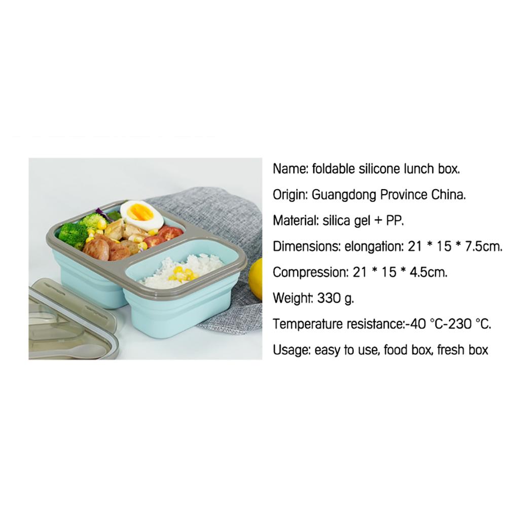 Silicone Collapsible Lunchbox 2 Compartments Large Bento Box Microwave Dishwasher Freezer Lunchbox