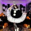 Adult Halloween Outfit Set, Black White Party Costume with Ruffle Collar and Pull On Styling for Dance Photos