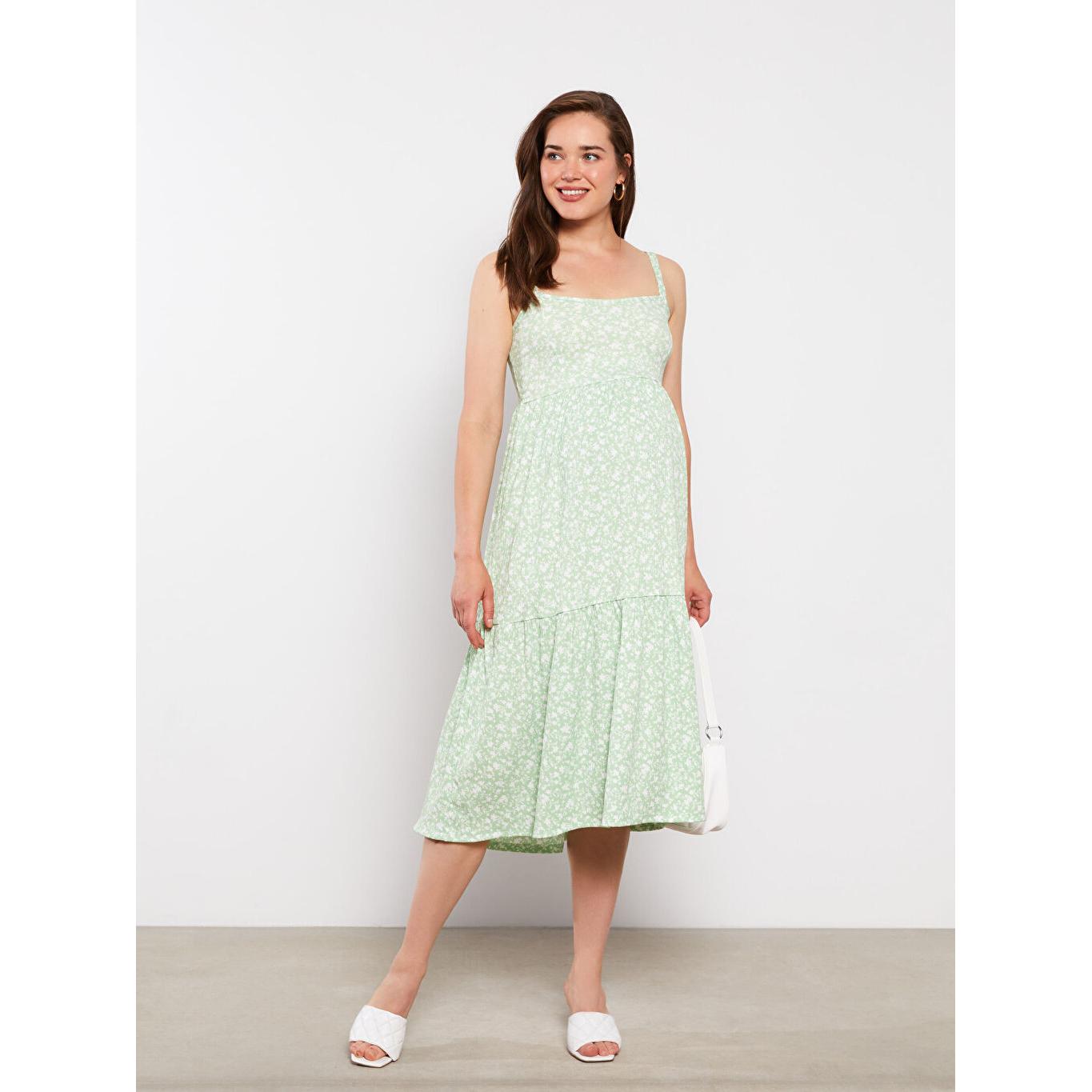 

Платье для беременных с квадратным вырезом и узором на бретельках, зеленое