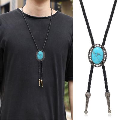 Unisex American Bolo Tie Punk Necktie Vintage Gem Stone Jewelry Cowboy Hat Pendant Western Necklace Costume Accessories