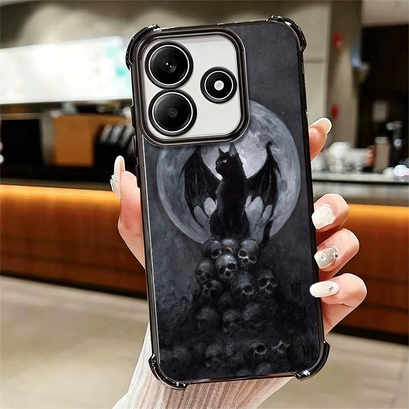 Black Cat Witch Aesthetics Plating Phone Case For Xiaomi Redmi Note 14 15 Pro Plus 13 12 11 11S 11T 10 9S 9 5G Anti-Fall Airabag