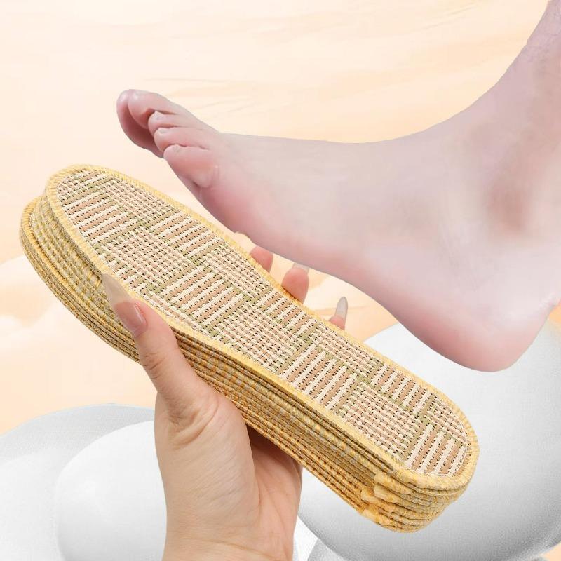 10pcs Summer Grass Mat Insole Deodorizing Insole Pads Breathable Anti-Odor Sweat Absorbing Wear-resistant Cool Summer Insoles