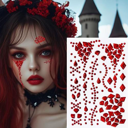 Halloween Face Stickers Diamond Red Black Broken Diamond Flashing Diamond Stickers Horror Simulation Fake Plasma Scar Scar Makeup