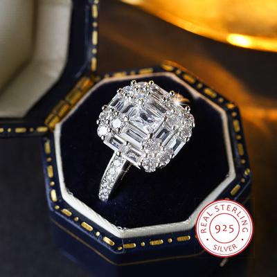 Simple Simple Zirconia Engagement Ring for Women, 925 Silver Minimalist Wedding Jewelry Promise Gift for Her