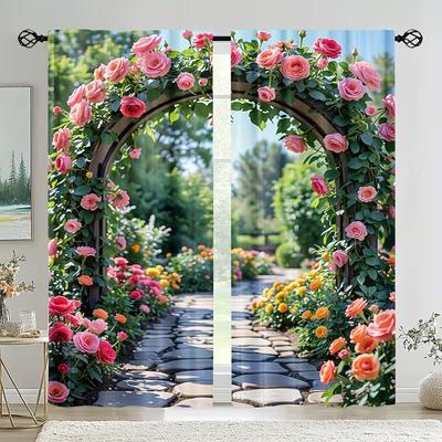Set de 2 Perdele cu Imprimeu Arcadă Florală Potrivite pentru Dormitor Sufragerie Bucătărie Decorare Fereastră Casă Fabricate din Poliester Tratament