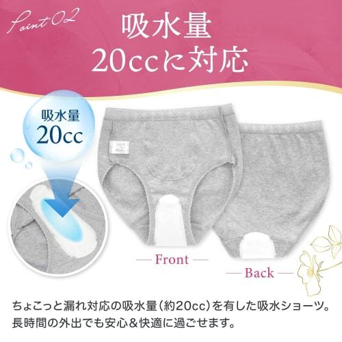 OAR Women's Light Incontinence Briefs, 2-Piece Set, Made with Japanese-Made Waterproof Fabric, 20cc Absorbent, 100% Cotton, Camellia Oil and Aloe Vera