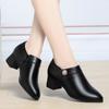 Comfortable Block High Heels Shoes Soft Leather 2024 Spring Autumn Elegant Office Ladies Short Plush Ankle Boots For Mom Model