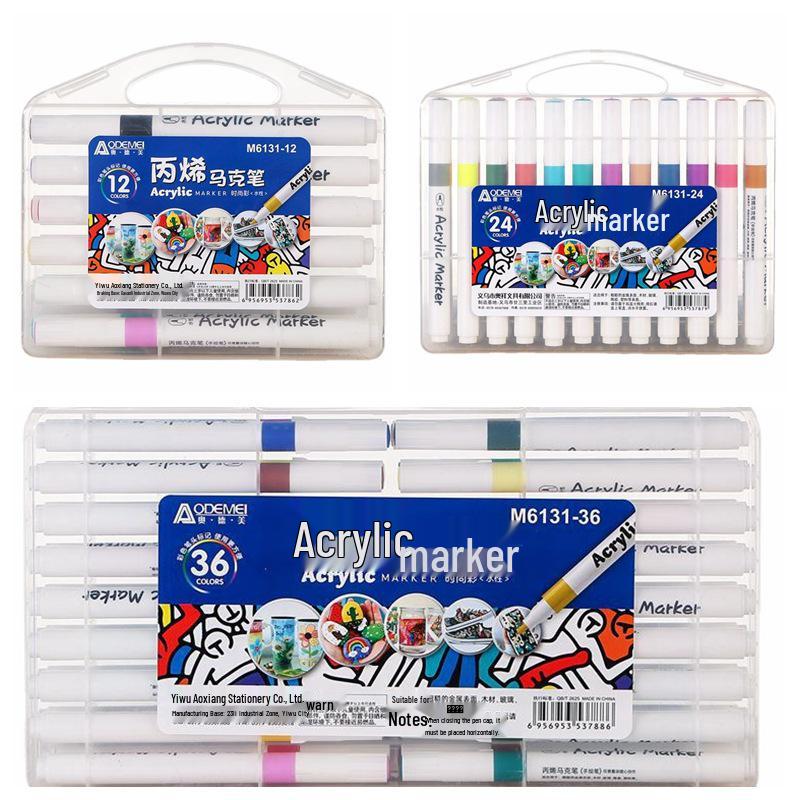 Acrylic Marker Pen Set - 12, 24, 36, 48 Colors for Kids Art and Painting with Portable Box