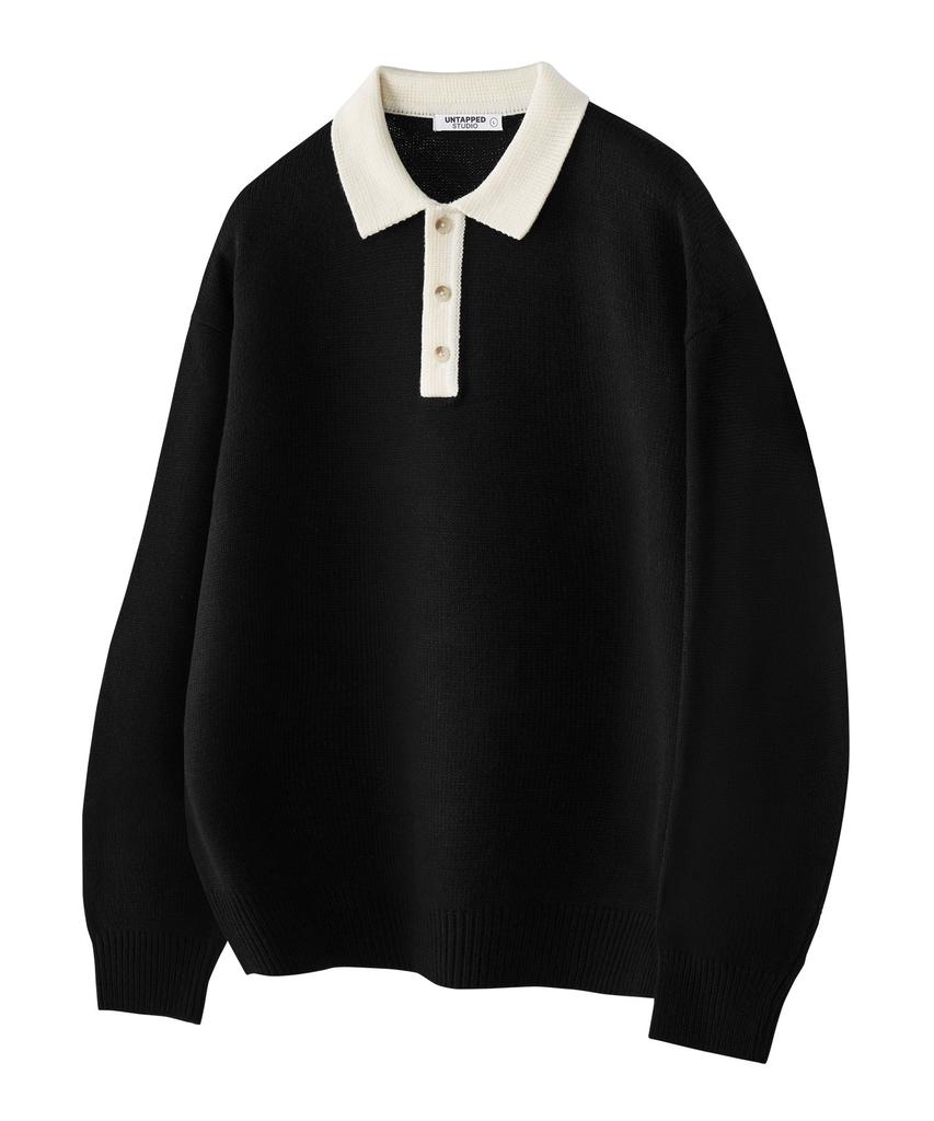 UNTAPPED STUDIO Oversized Color Block Collar Hacci Knit 3 Colors