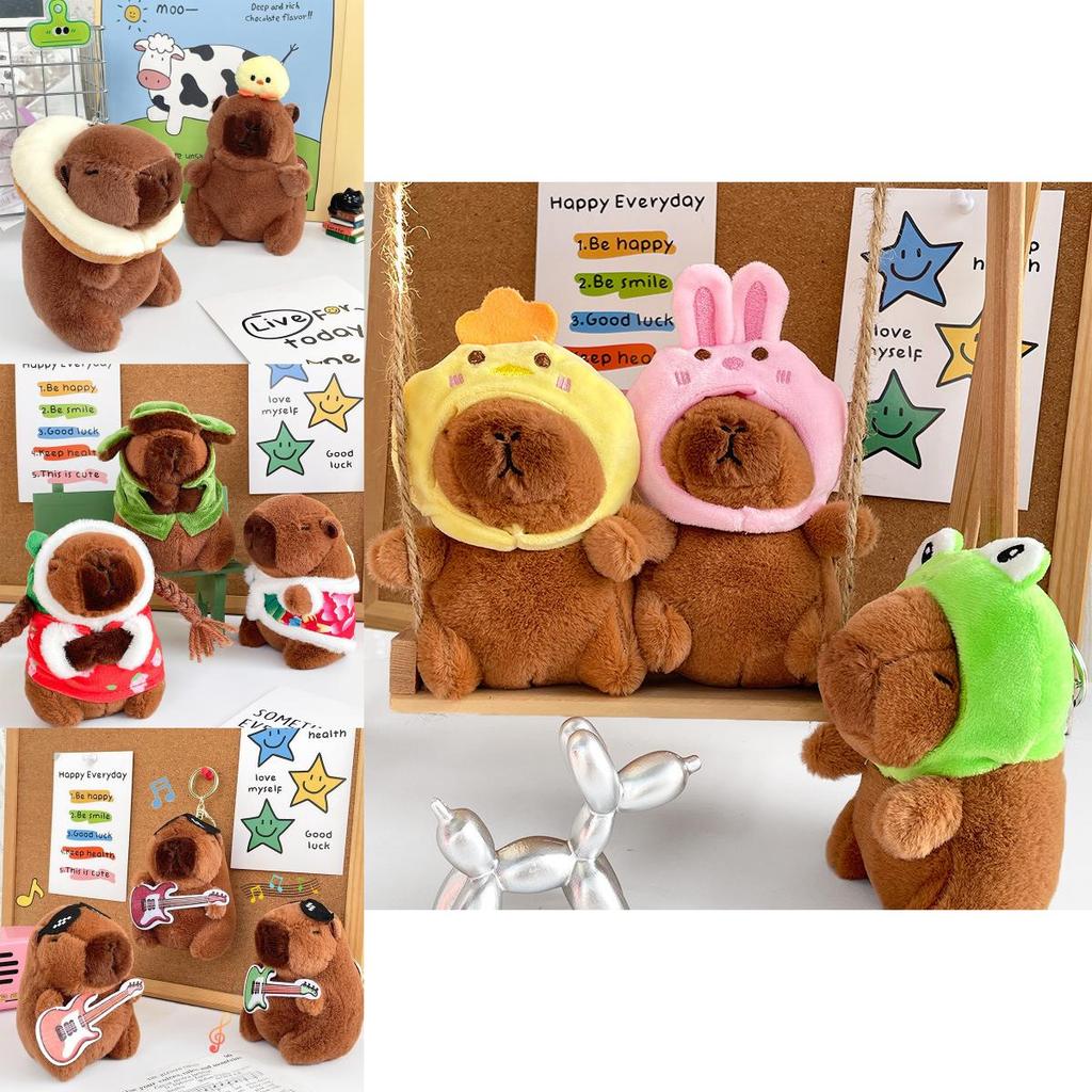 Green Guitar Capybara Plush Toy Short Fur Musical Student Backpack Keychain Cute Collectible Gift