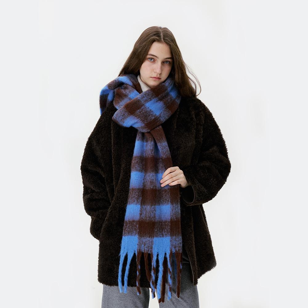 Imitation Cashmere Mohair Checkerboard Scarf Women's Winter Thickened Warm Shawl Scarf