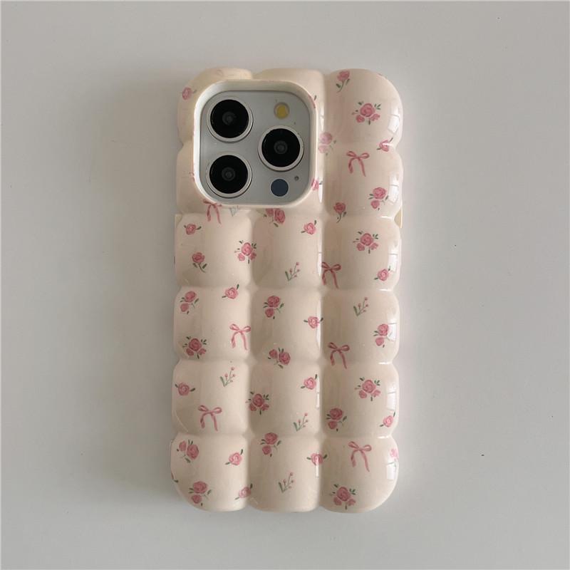 

3D Pink Floral Waffle Egg Cake Phone Case for iPhone 11 to 14, Compatible with Apple 15/16 PROMAX Models iPhone15Pro Max