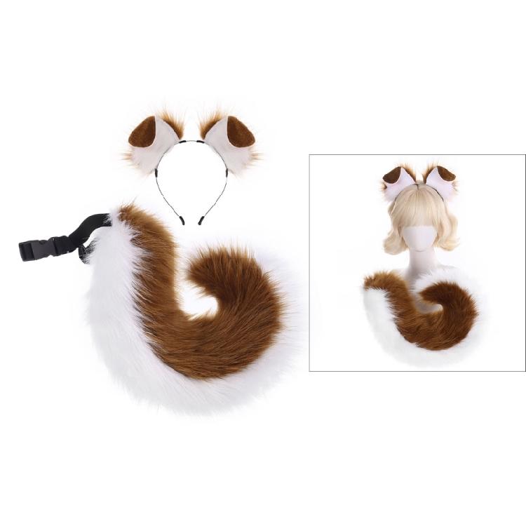 2Pcs Faux Furs Animal Tail Dog Ears Headband Dog Costumes Halloween Cosplay Costumes for Adult Kids