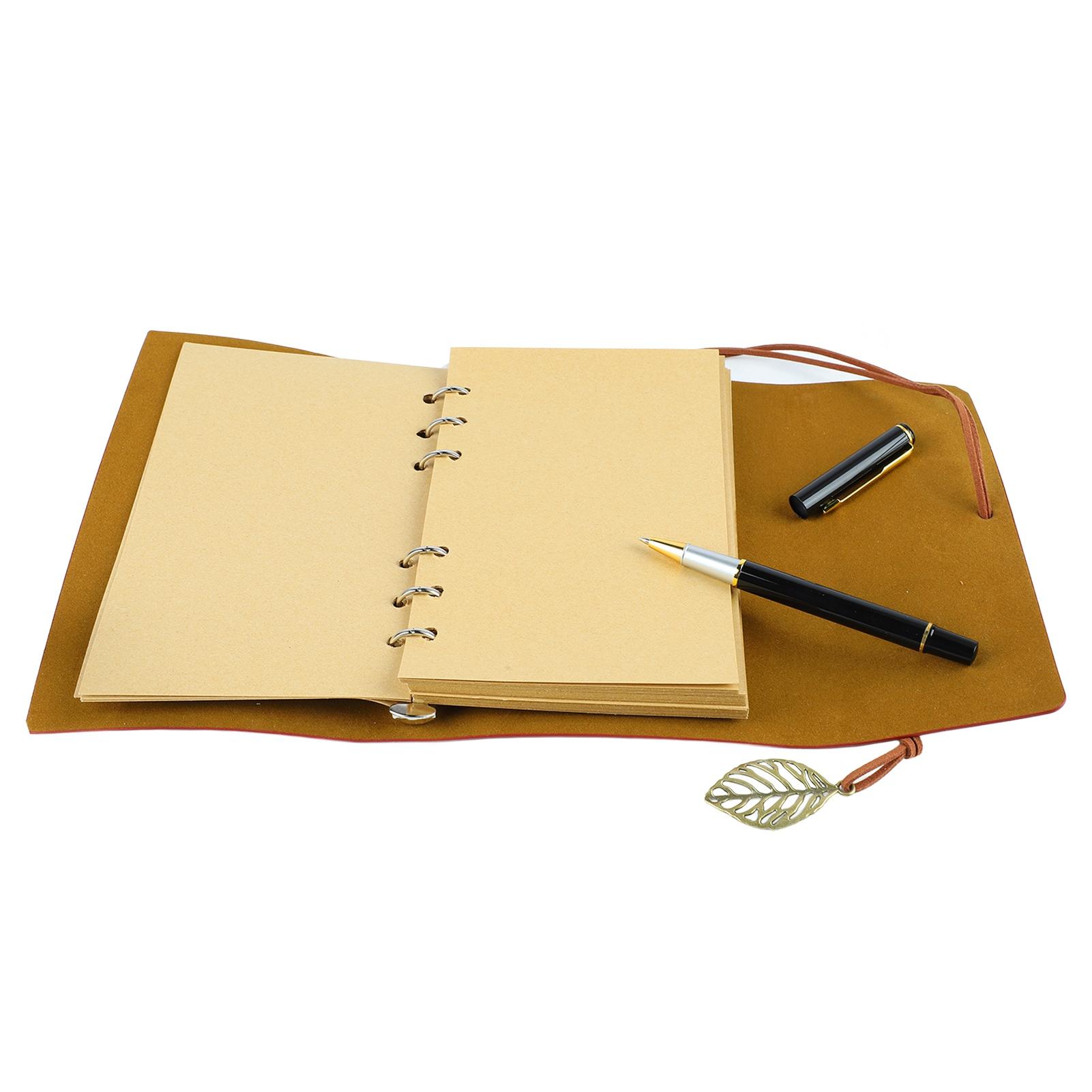 

Блокнот Журнал Обложка из ПУ кожи Узор Листья Непромокаемая Плотная Бумага в Линейку Блокнот с Пеналом коричневый