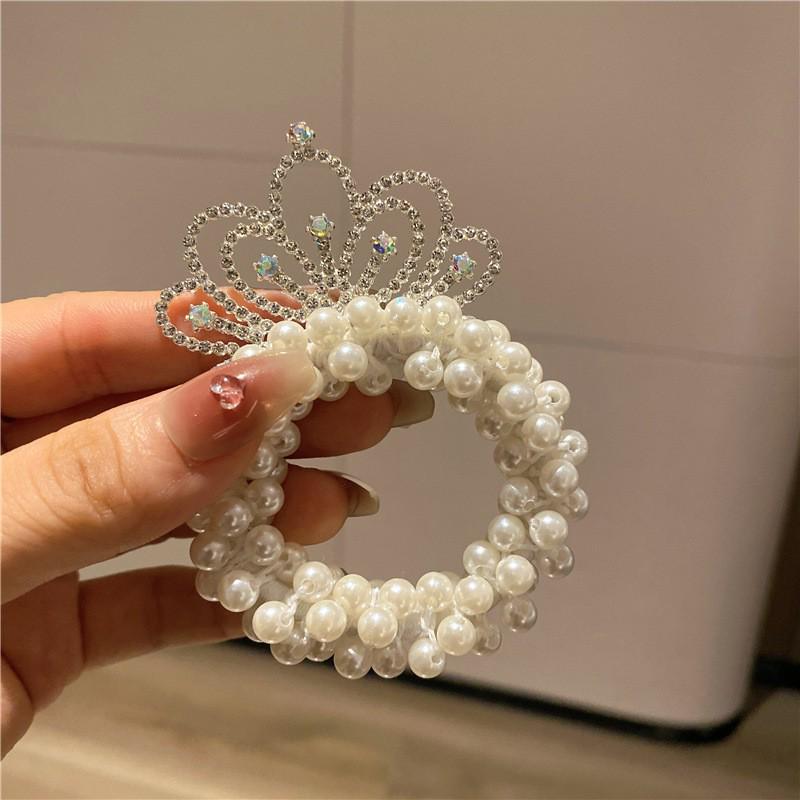 Pearl Princess Crown Hair Tie for Girls