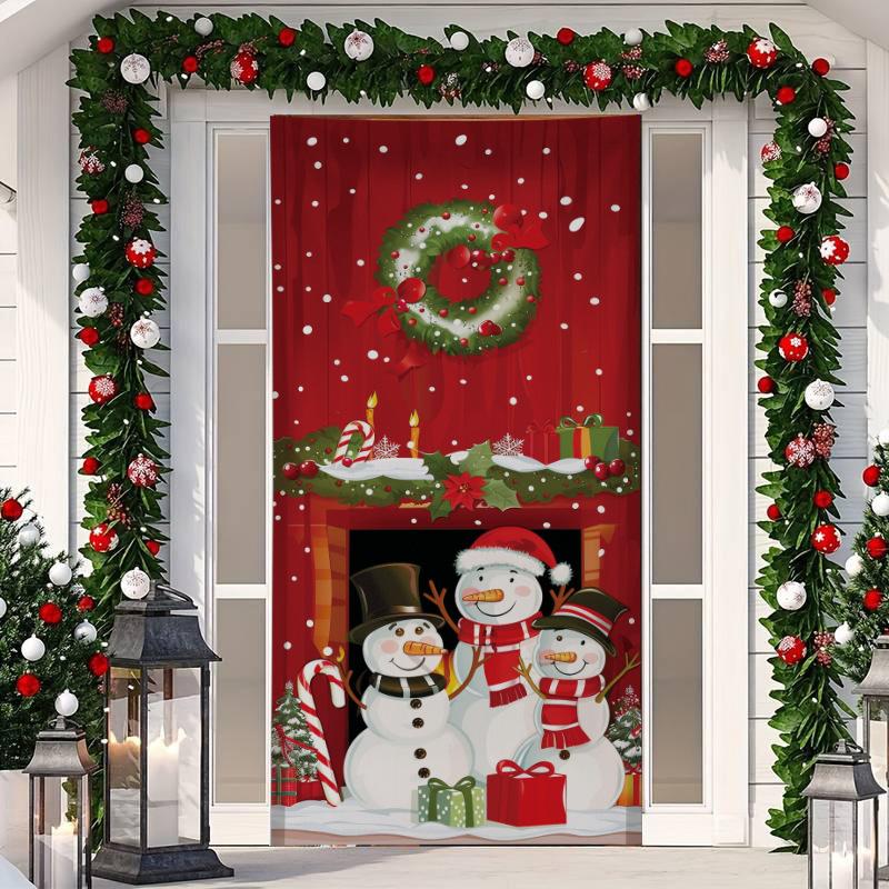 1 Buc Banner Husă Ușă Crăciun Fericit Poliester Om de Zăpadă Model Brad de Crăciun Alb pentru Ajun Anul Nou Petrecere de Sărbători Ușă Față Decor Acasă Perete