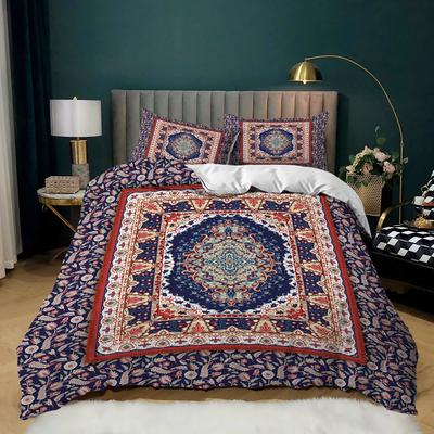 Mandala Súprava obliečky na paplón Námornícka modrá Bohémsky šik Medailónová potlač Mäkká Súprava posteľnej bielizne z mikrovlákna Dvojitá Queen King Size Prikrývka