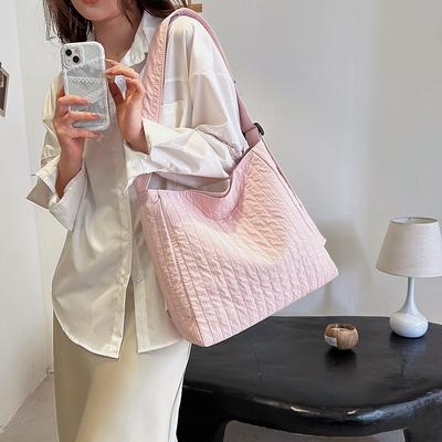 Large Capacity Underarm Bag Women's 2025 New Simple Texture Commuter Messenger Bag Fashionable College Student Canvas Tote Bag
