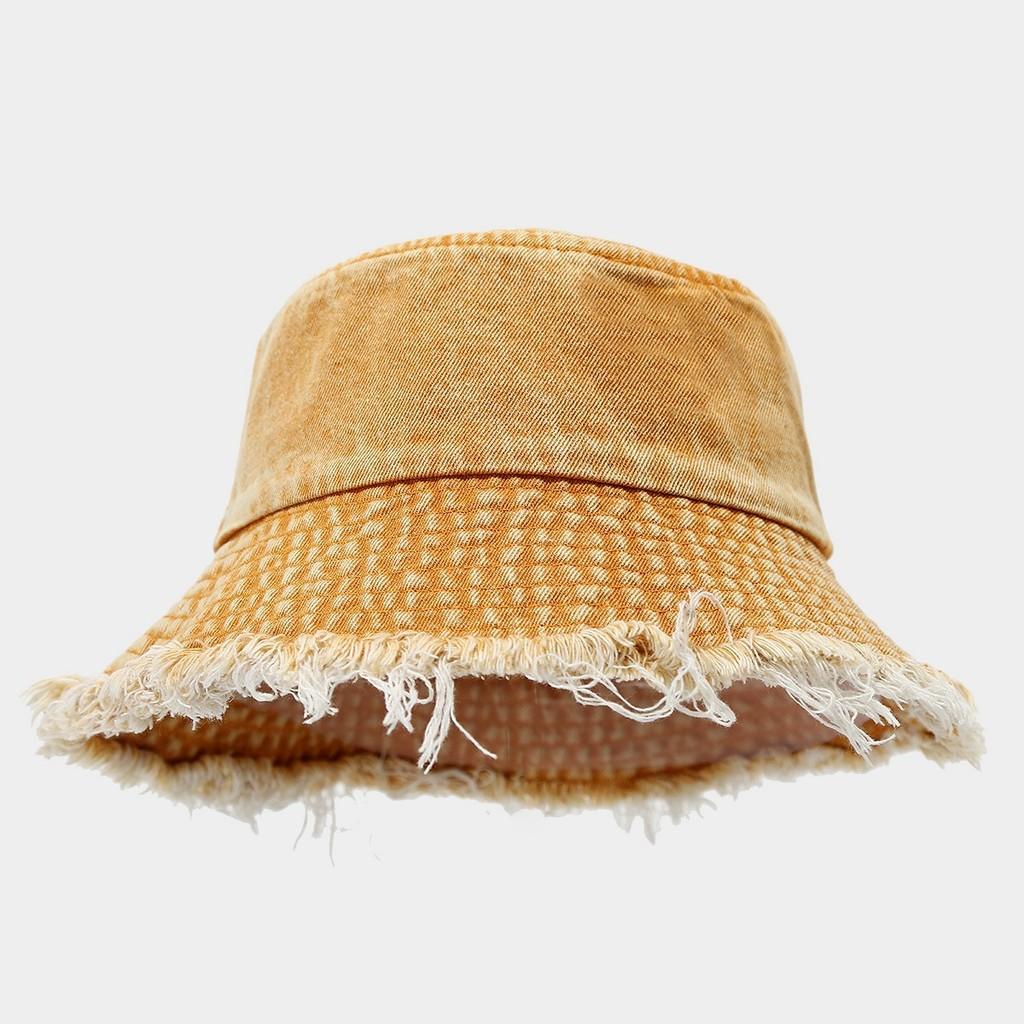 

Retro Streetwear Denim Fisherman Hat With Wide Brim For Sun Protection In Summer Yellow