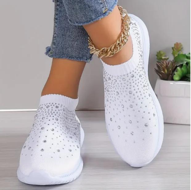 Rimocy Kristall Andningsbara Mesh Sneakerskor för Kvinnor Bekväma Mjuka Sula Ballerinaskor Plus Storlek 43 Halkfria Fritidsskor Kvinna