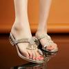 Fashion Plus Size 34-41 Shoes for Women Summer Fashion Women Rhinestone Flip Flops Wedges Crystal Sandals Casual Beach Shoes Footwear