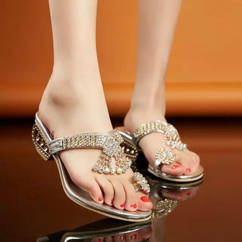 Fashion Plus Size 34-41 Shoes for Women Summer Fashion Women Rhinestone Flip Flops Wedges Crystal Sandals Casual Beach Shoes Footwear