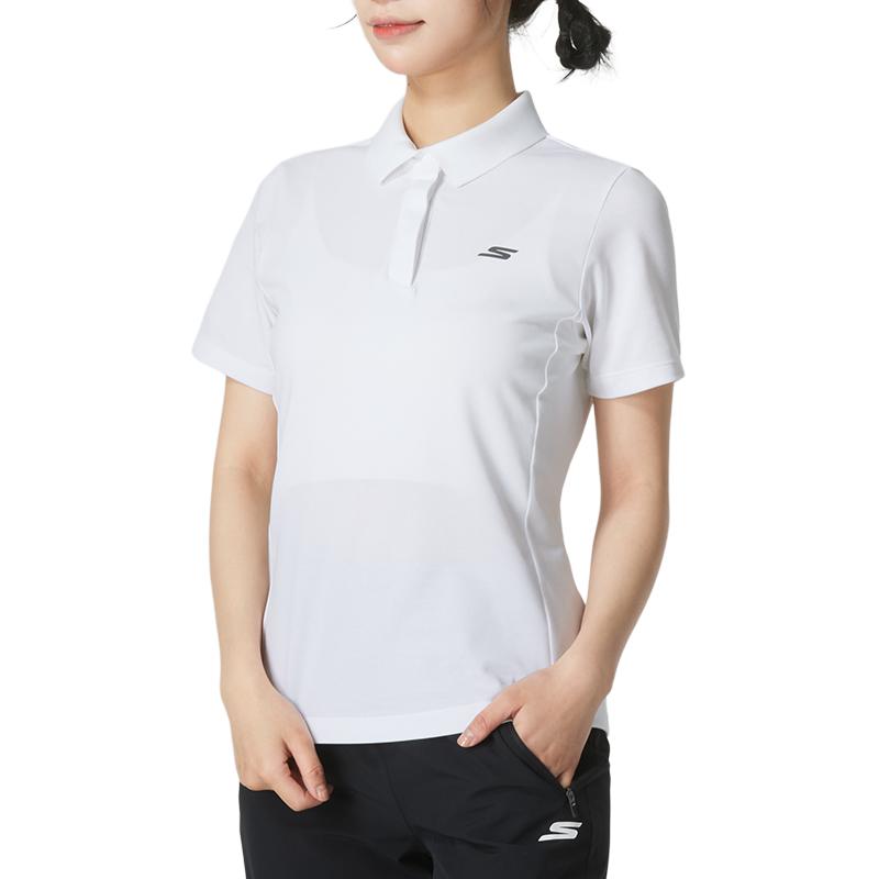 Skechers Solid Quick-Dry Breathable Knitted Polo Shirt Women tops Bright-White P223W063-0019