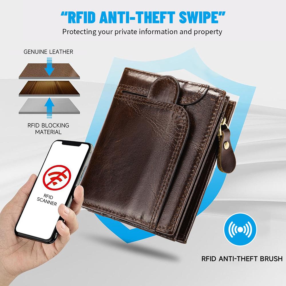 RFID Herren Geldbörsen Echtleder Hasp Clutch Geldbörsen für Karten und Münzen Herren Geldbörse mit Münzfächern