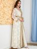 Women's V-neck Long Sleeve Middle Eastern Abaya Two-Piece Set Dress