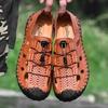Summer Men's Hollow Leather Beach Sandals Closed Toe Slippers For Men Flip Flops Outdoor Casual Beach Shoe Wide Big Size