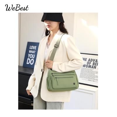 Versatile Solid Color Nylon Fabric Casual Diagonal Shoulder Bag