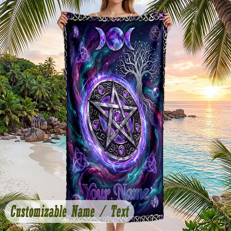Witchcraft Theme Beach Towel Personalized Custom Name & Text Soft Quick Dry Beach Towel for Swimming Travel
