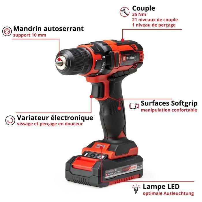 Einhell Perceuse Visseuse Sans Fil TC-CD 18/35 Li (1x1,5 Ah) PXC (18V, 35Nm) Livré Avec Batterie 1,5Ah Et Chargeur