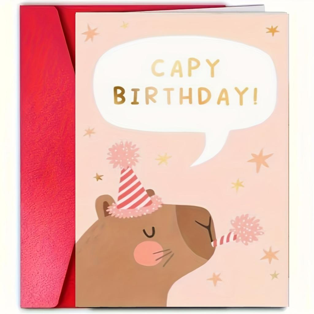 

1Pcs Fantasy Capibala Birthday Card Cute Animal Star Print Decoration Happy Birthday Wishes Card Friends and Family Unique Gifts красный