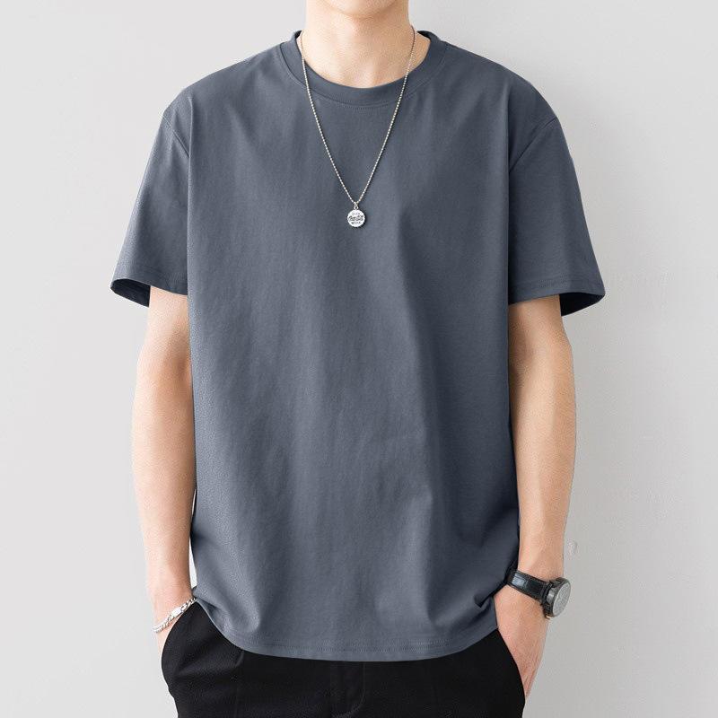 Summer Round Neck Fashionable Casual Pure Cotton Solid Color Short Sleeved Men's T-shirts