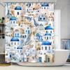 Blue House Shower Curtain Bohemian Style Bathroom Decor Waterproof Printing Watercolor Print 3D Bath Mat Sets Modern Art Decorat