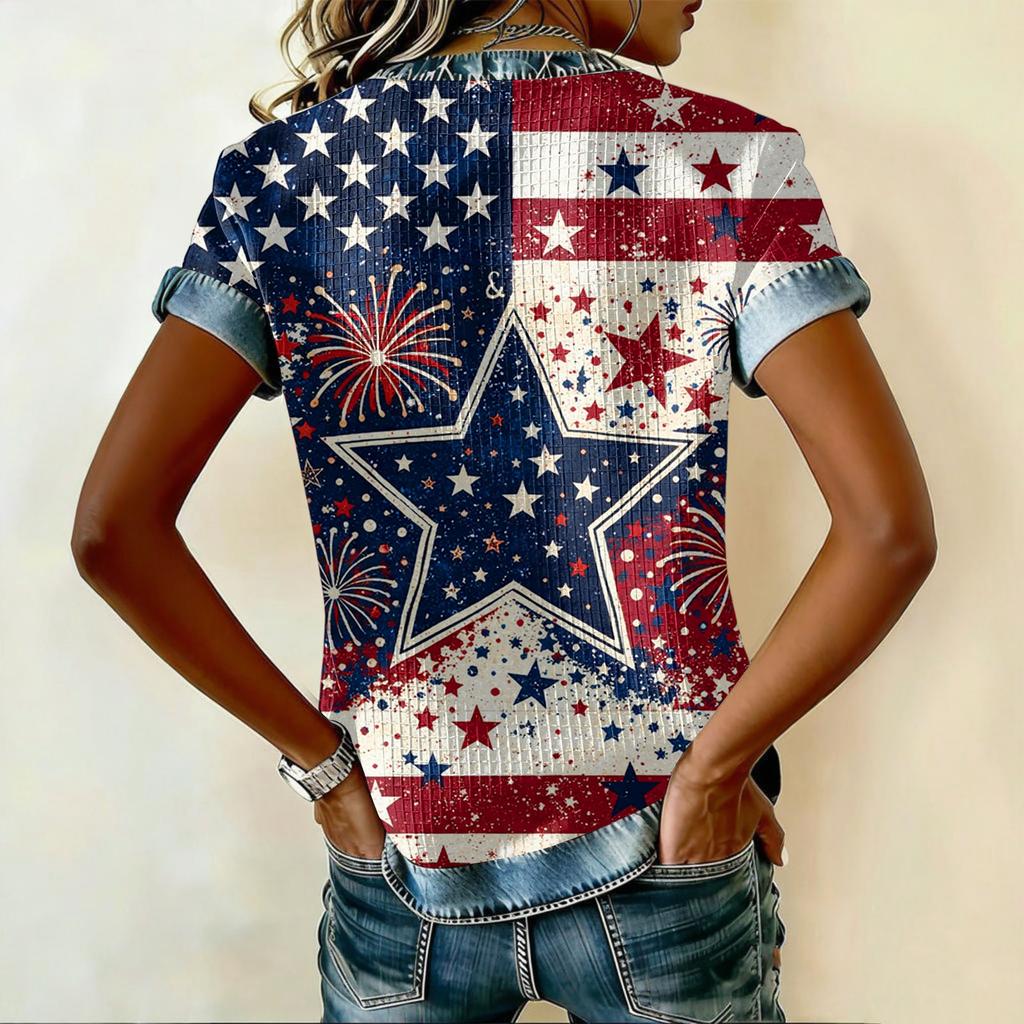 Women's Fashion Casual Independence Day Print Top