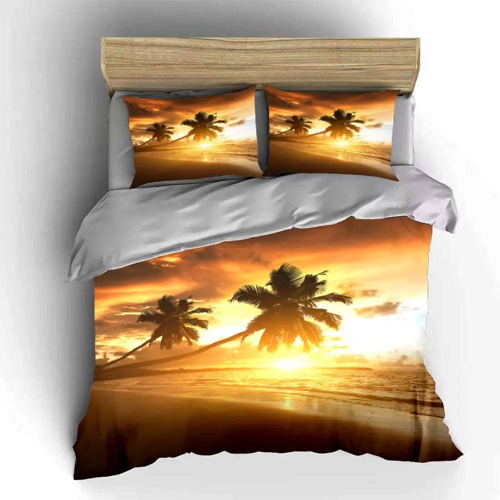 Beach Sunset Palm Tree Decor Multiple sizes kid's and adults' bedroom Exquisite 3PC bedding set gift