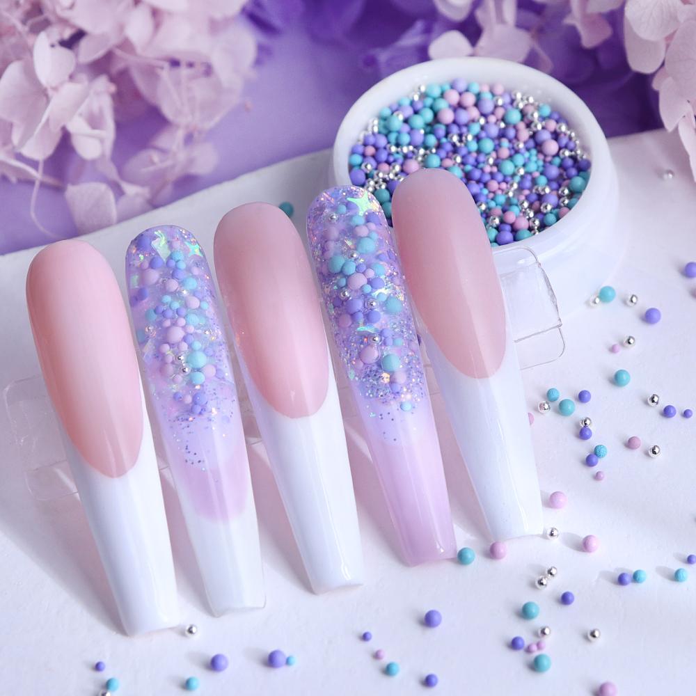 1 Bottle Charming Acrylic 3D Nail Art Charms, Macaron Colour Caviar Beads Rhinestone Nails Decorations, Summer DIY Nail Supplies Accessories