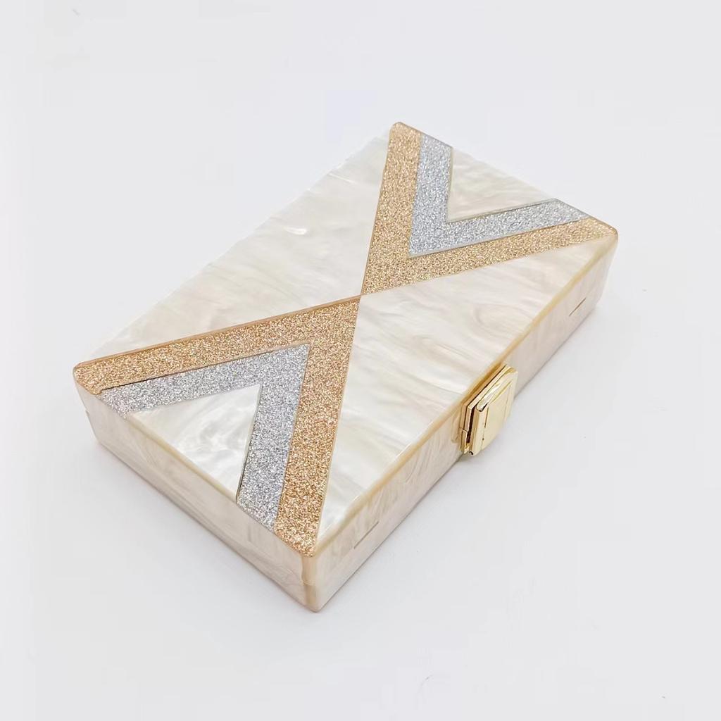 Shoulder Messenger Bag Fashion Acrylic Bag Women's Pearlescent Board Geometric Splicing Party Wedding Clutch Bag Light Luxury