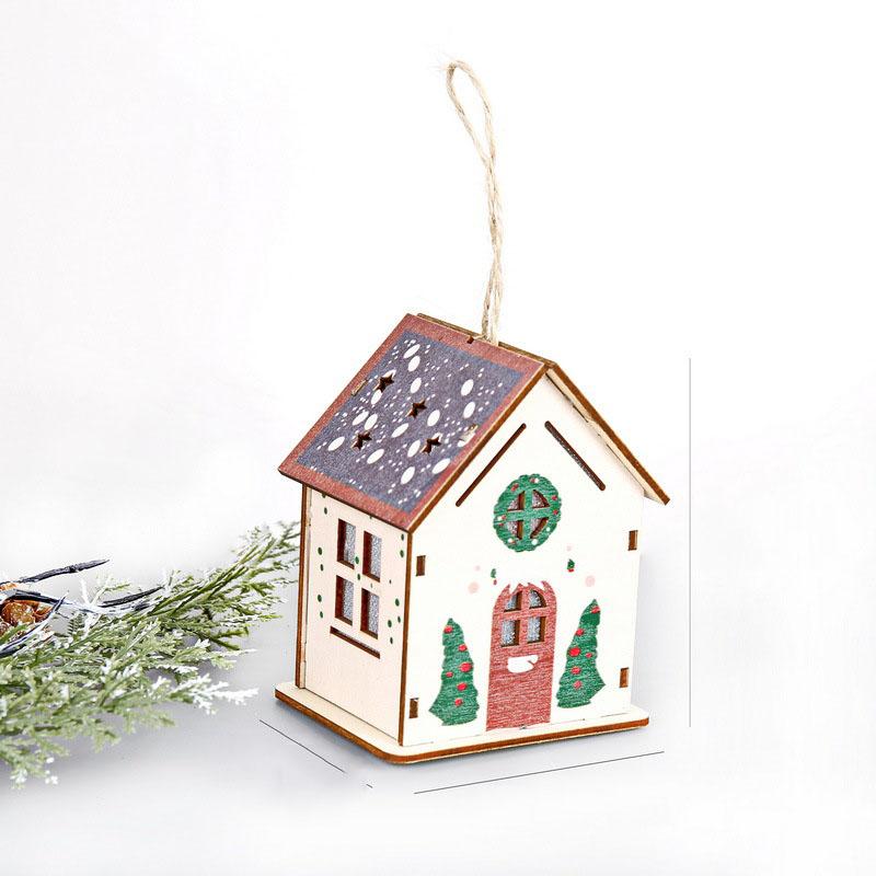Christmas Glowing Colorful Hut Christmas Decorations Wooden House Hanging Christmas Tree Pendant
