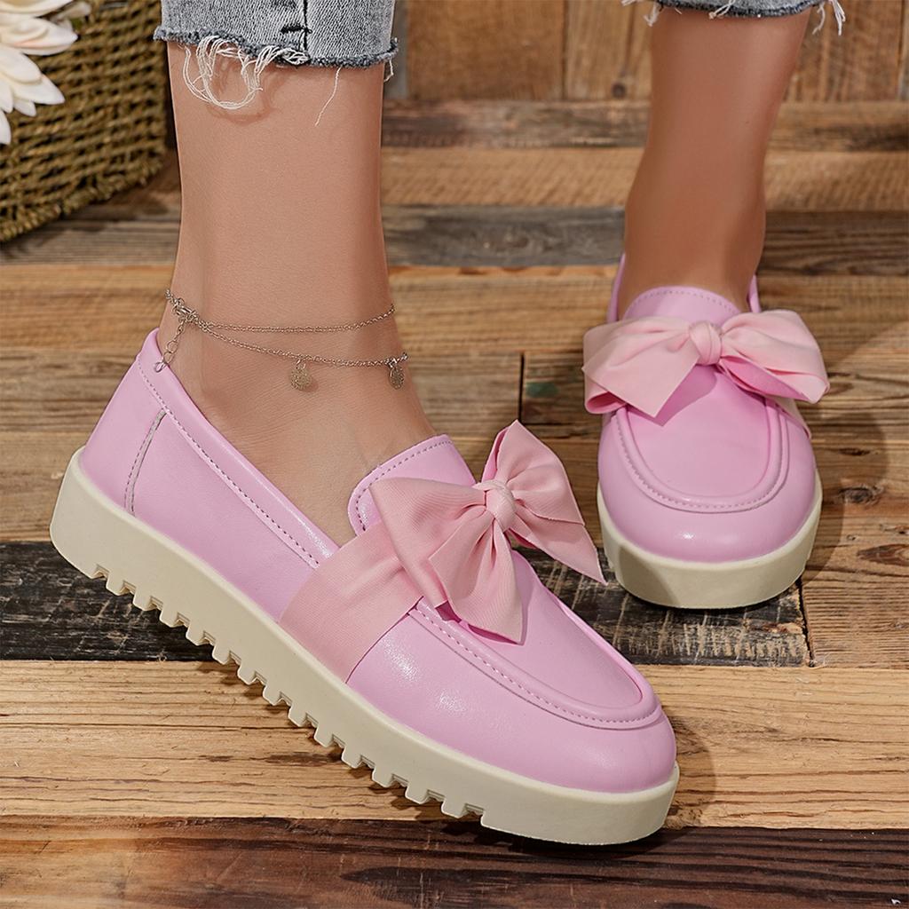 Women's Bowknot Platform Loafers Slip On Casual Shoes Soft Insole Lightweight Durable Sole Comfortable Fit