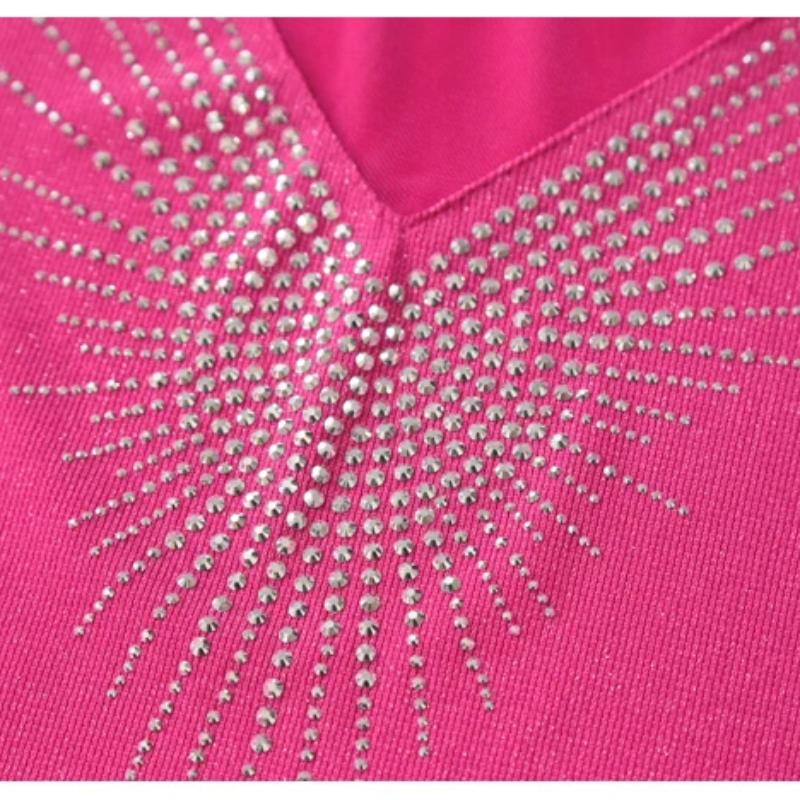 Summer New Women's Flare Sleeve T-shirt O-Neck Luxury Diamonds Tops High Quality Girl Shiny Mesh Tees