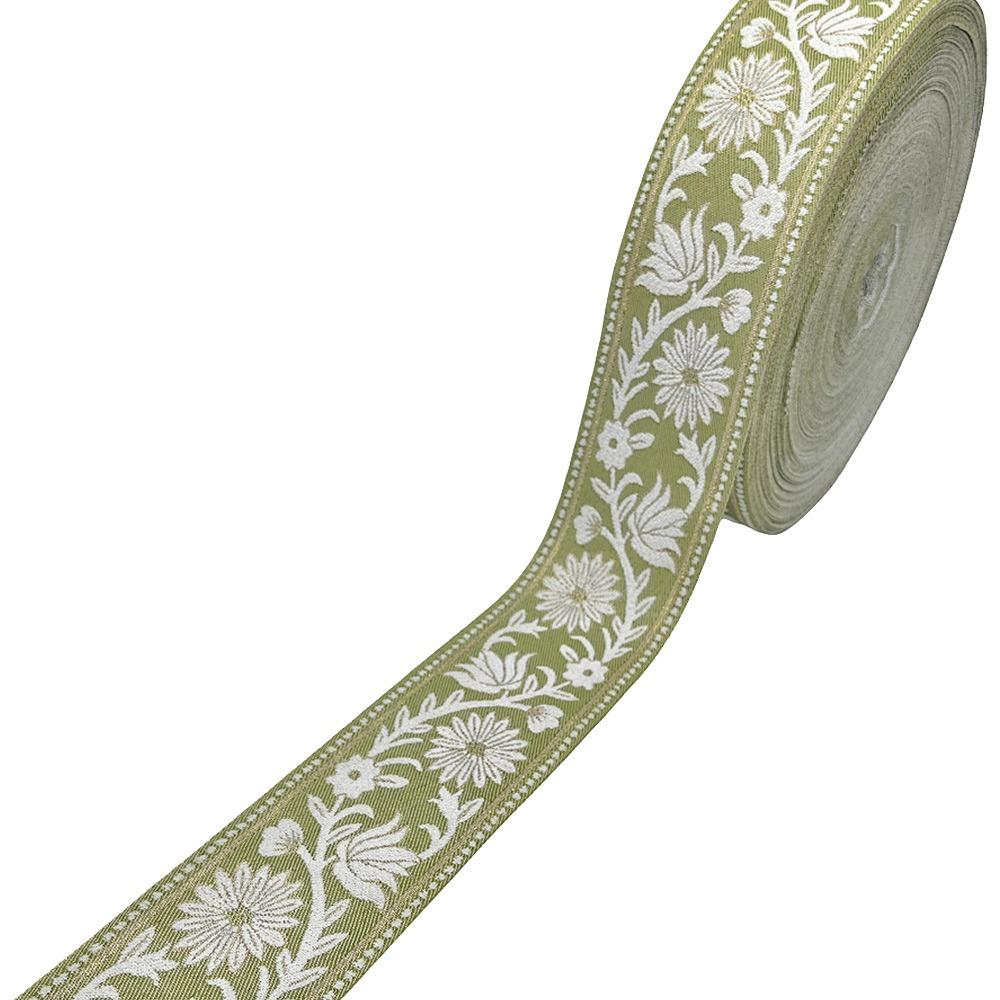 24M Винтажная Вышитая Ткань Жаккардовая Тесьма Отделка Бохо Кружево Шириной 7См Отделка Кисточки Аксессуары Отделка для Обивки 7cmx24m зелёный