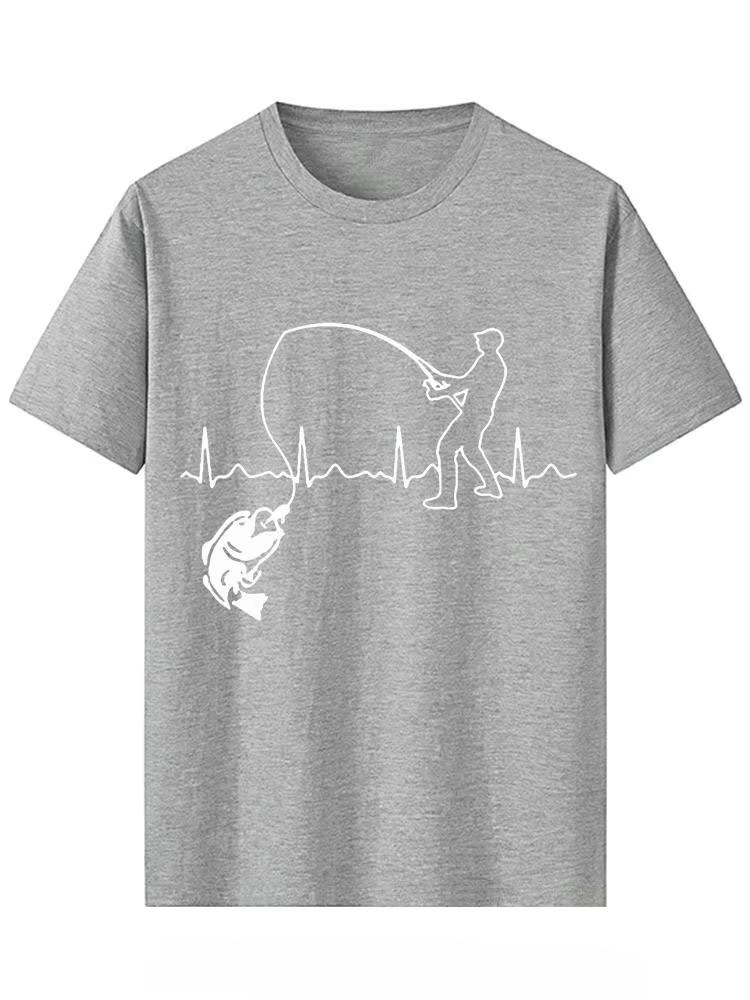 Outdoor Summer Style Eat Sleep Fishing Heartbeat Printed Short Sleeved Mens T shirt Fashion Casual Fisherman Fish Men's T-shirt