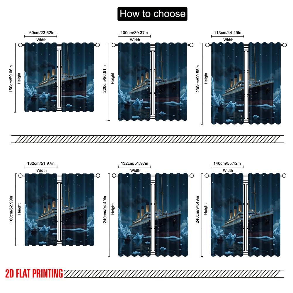 2D Flat Printing 2pcs Party Curtains Shipwreck 100% Polyester,Without Electricity Summer Party Decorations Perfect for Hotel