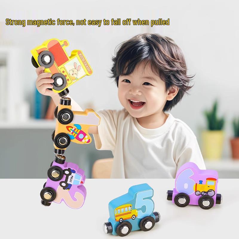 Educational Wooden Magnetic Train Toy for Ages 1-6: Numbers & Building Blocks