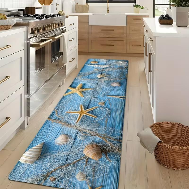

Coastal Beach Kitchen Mat Non-Slip Waterproof Floor Rug for Laundry Room Kitchen Entryway Nautical Style Home Decor Carpet 40X120CM
