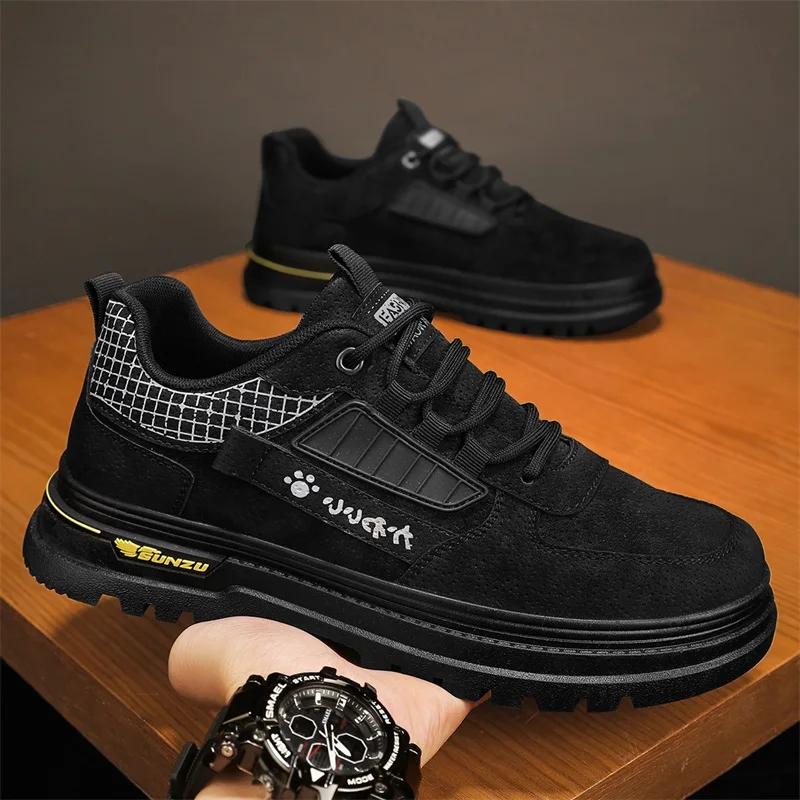 

Осенняя повседневная мужская обувь до щиколотки, модная, удобная обувь, мужские кроссовки 2025 года, дизайнерские мужские туфли из искусственной кожи на плоской подошве 39 чёрный